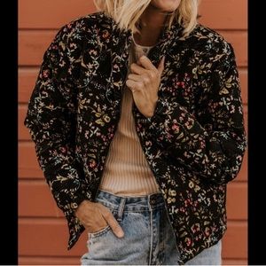 Roolee Floral Print Corduroy Puffer Jacket
